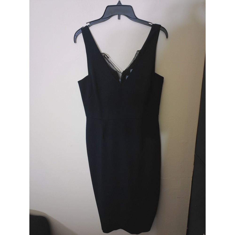 Bailey 44 Sheath Dress Womens Large Black V-Neck Exposed Zipper Sleeveless LBD